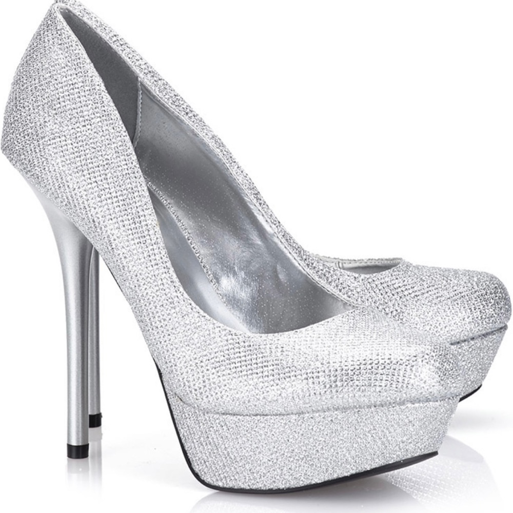 Qupid Women’s High Heel Platform Pump Silver Glitter Sz 6.5 perfect homecoming